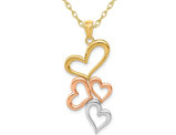 14K Yellow and Rose Gold Open Hearts Pendant Necklace with Chain